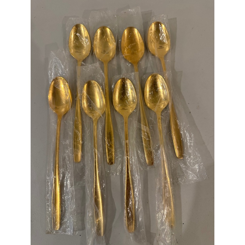 Rogers Cutlery Co Gold Tone Stainless Iced Tea Spoons Set of 8 USA Made 8 Inch